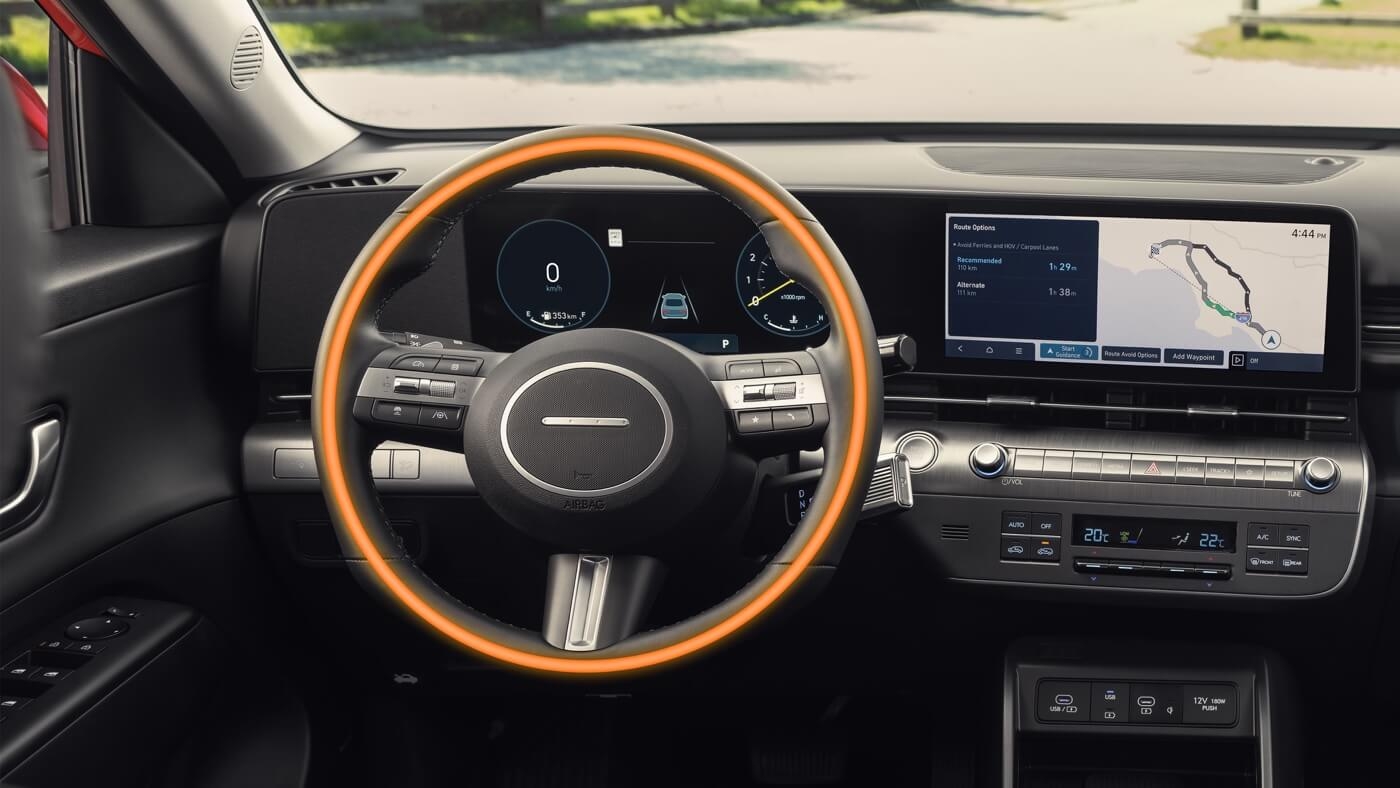 Tableau de bord numérique du Hyundai Kona 2025.